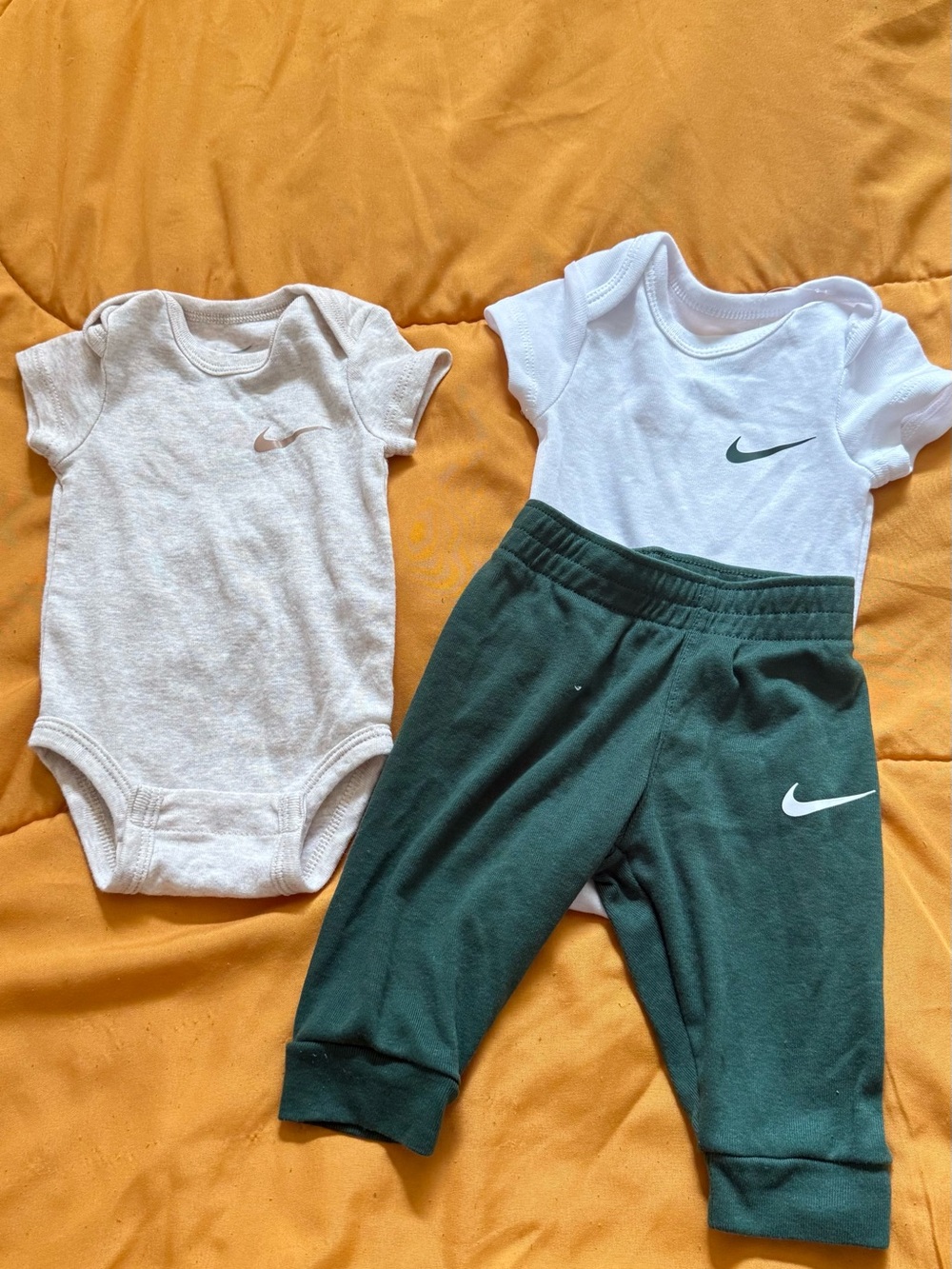 Nike Baby Bodysuit Set with Dark Green Pants - White & Cream